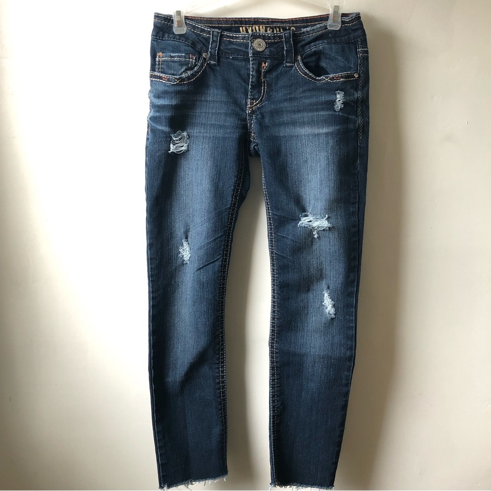 Hydraulic Distressed Bailey Raw Hem Skinny Jeans  size 3/4